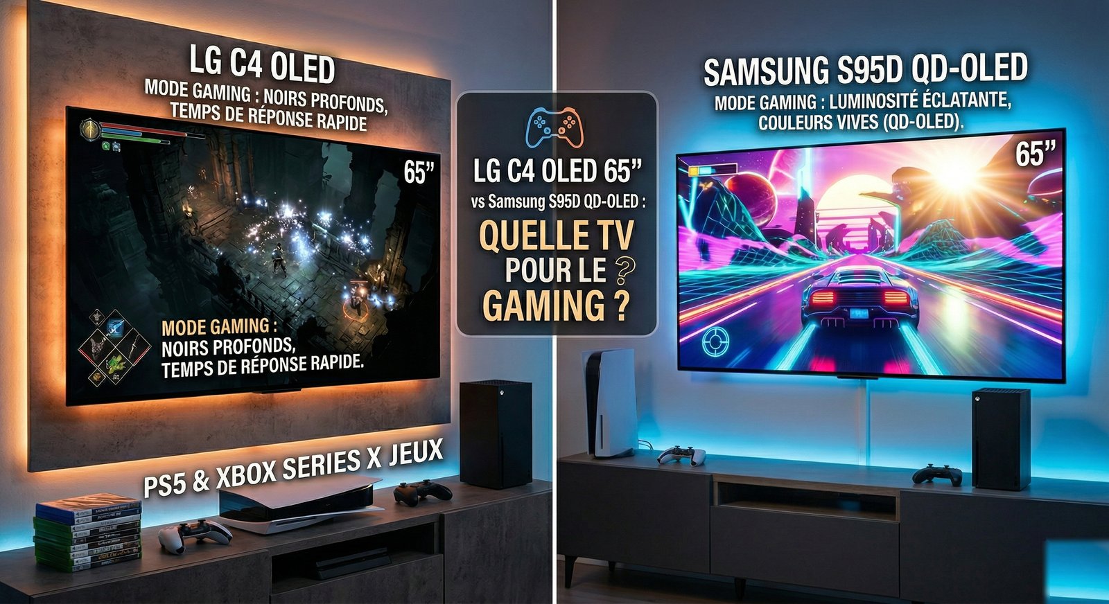 LG C4 OLED 65" vs Samsung S95D QD-OLED — quelle TV pour le gaming ?